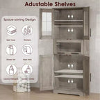 Mobiletto alto da bagno, Armadietto da 67" con ante in vetro e ripiano regolabile, Credenza autoportante per piccoli spazi, lavanderia, soggiorno