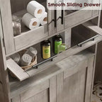 Mobiletto alto da bagno, Armadietto da 67" con ante in vetro e ripiano regolabile, Credenza autoportante per piccoli spazi, lavanderia, soggiorno