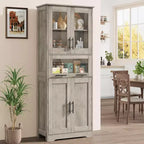 Mobiletto alto da bagno, Armadietto da 67" con ante in vetro e ripiano regolabile, Credenza autoportante per piccoli spazi, lavanderia, soggiorno