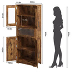 Mobiletto alto da bagno, Armadietto da 67" con ante in vetro e ripiano regolabile, Credenza autoportante per piccoli spazi, lavanderia, soggiorno