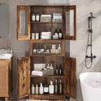 Mobiletto alto da bagno, Armadietto da 67" con ante in vetro e ripiano regolabile, Credenza autoportante per piccoli spazi, lavanderia, soggiorno