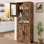 Mobiletto alto da bagno, Armadietto da 67" con ante in vetro e ripiano regolabile, Credenza autoportante per piccoli spazi, lavanderia, soggiorno