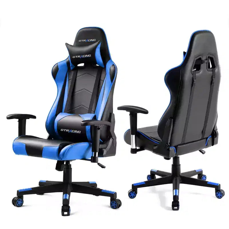 Sedia da ufficio gaming in pelle PU con poggiatesta e cuscino lombare regolabili