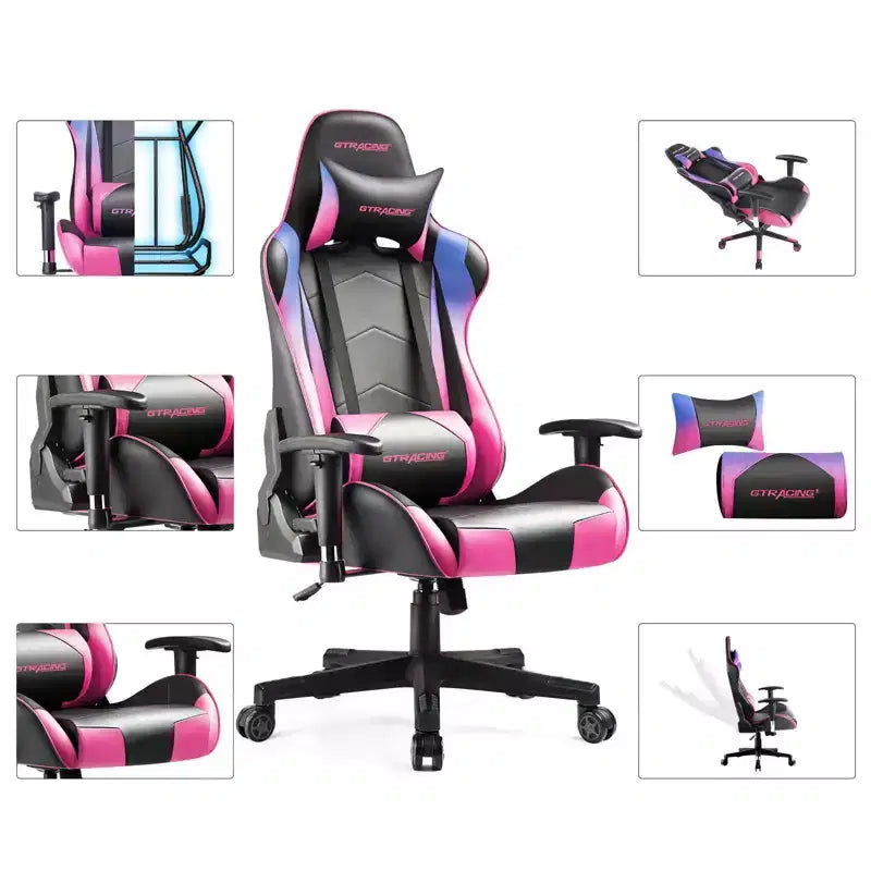Sedia da ufficio gaming in pelle PU con poggiatesta e cuscino lombare regolabili