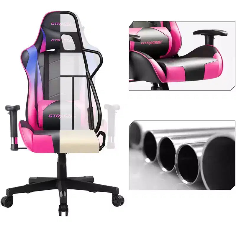 Sedia da ufficio gaming in pelle PU con poggiatesta e cuscino lombare regolabili