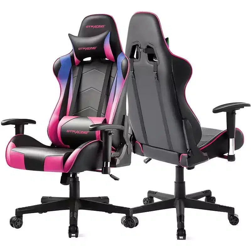 Sedia da ufficio gaming in pelle PU con poggiatesta e cuscino lombare regolabili
