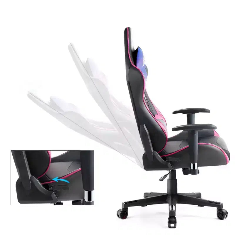 Sedia da ufficio gaming in pelle PU con poggiatesta e cuscino lombare regolabili