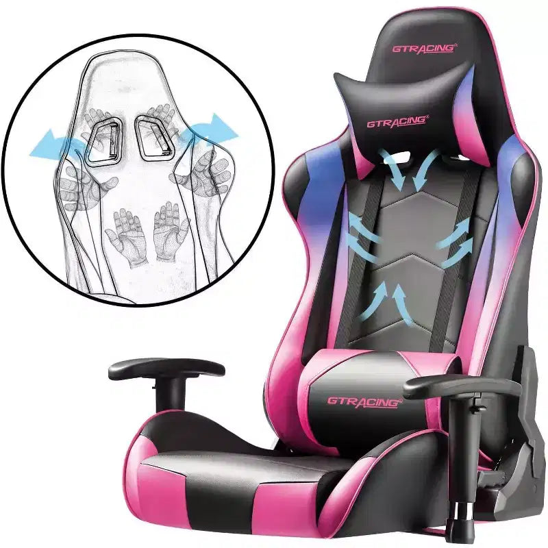 Sedia da ufficio gaming in pelle PU con poggiatesta e cuscino lombare regolabili