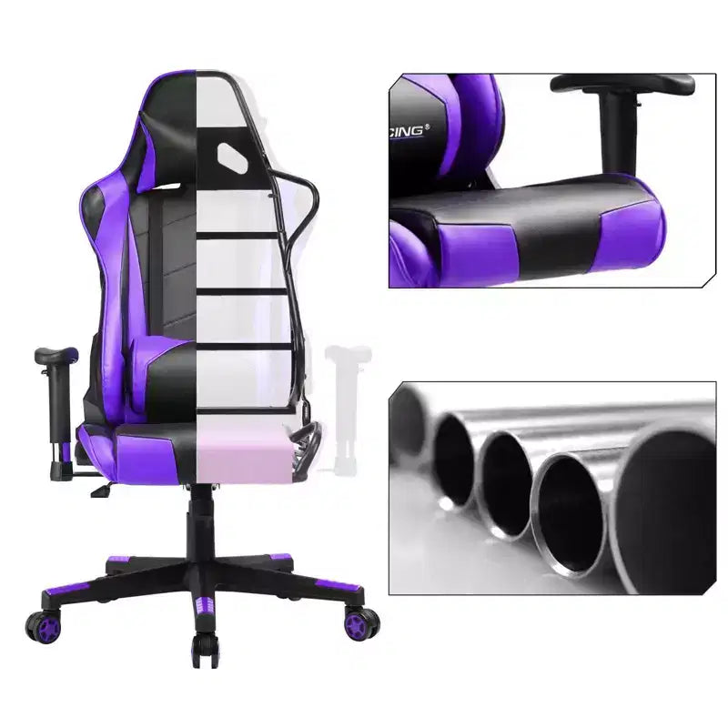 Sedia da ufficio gaming in pelle PU con poggiatesta e cuscino lombare regolabili