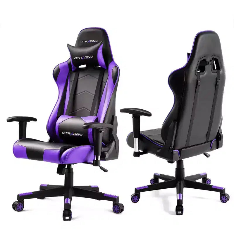 Sedia da ufficio gaming in pelle PU con poggiatesta e cuscino lombare regolabili