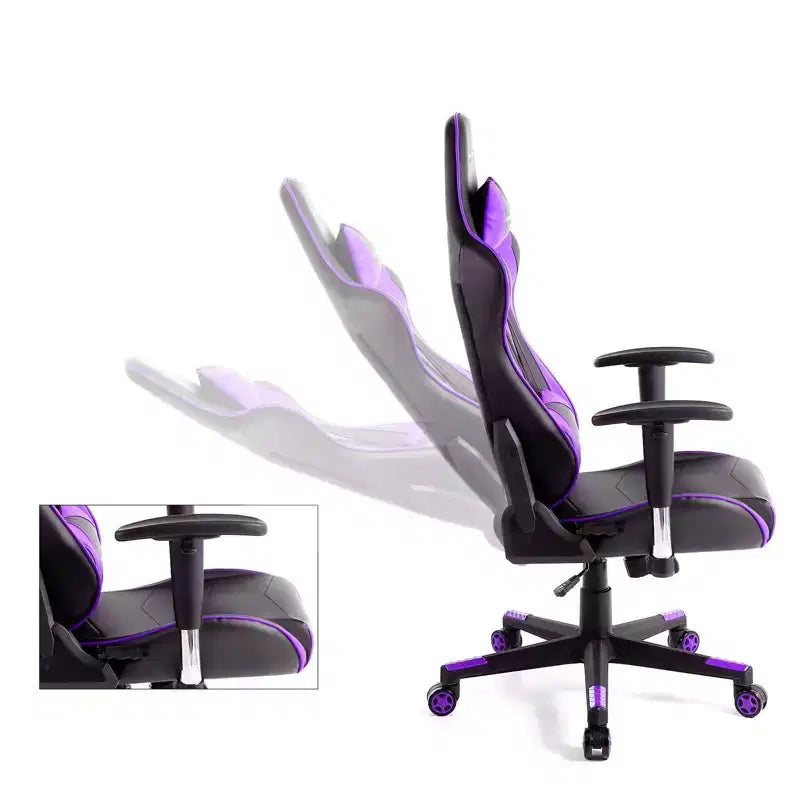 Sedia da ufficio gaming in pelle PU con poggiatesta e cuscino lombare regolabili