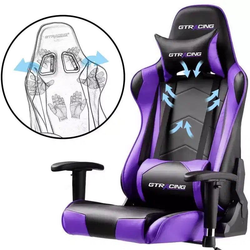 Sedia da ufficio gaming in pelle PU con poggiatesta e cuscino lombare regolabili