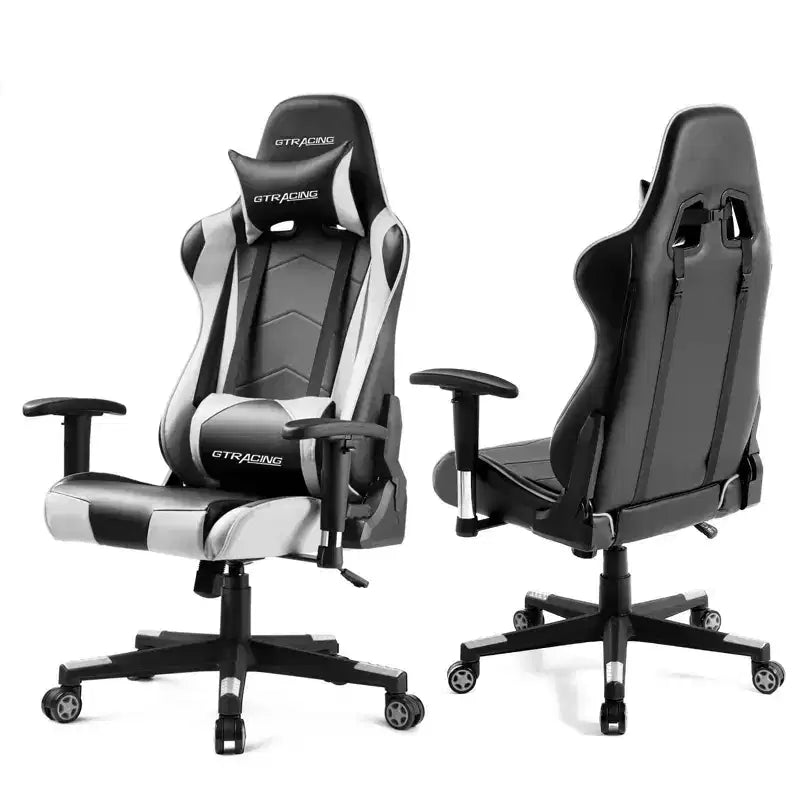 Sedia da ufficio gaming in pelle PU con poggiatesta e cuscino lombare regolabili