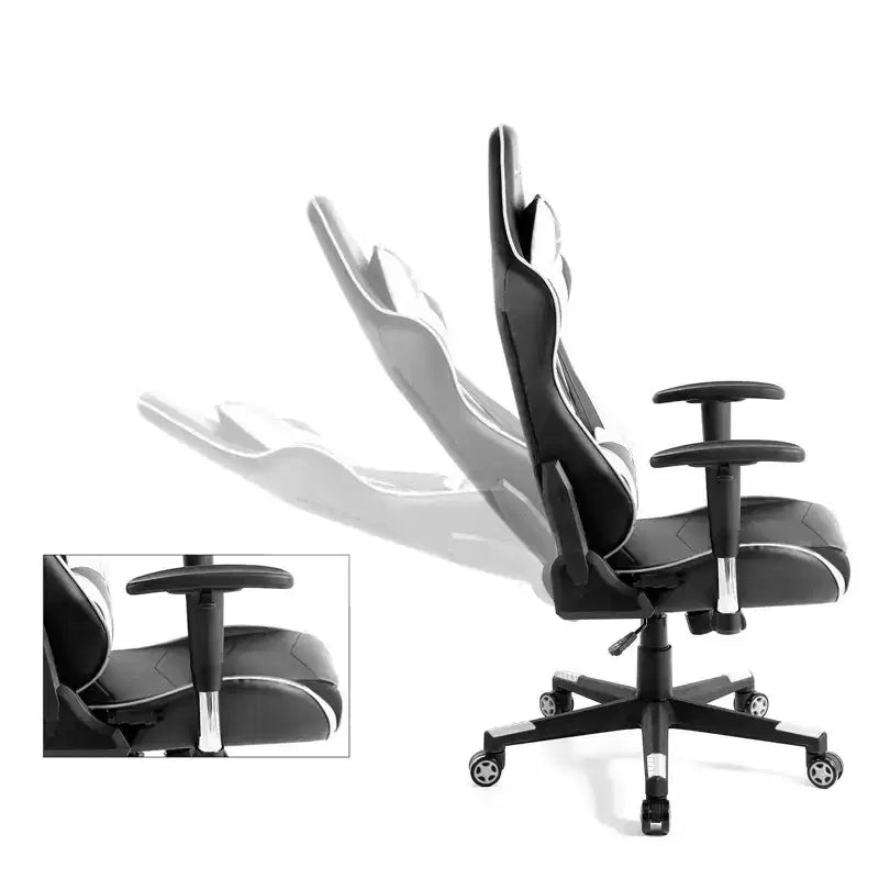 Sedia da ufficio gaming in pelle PU con poggiatesta e cuscino lombare regolabili