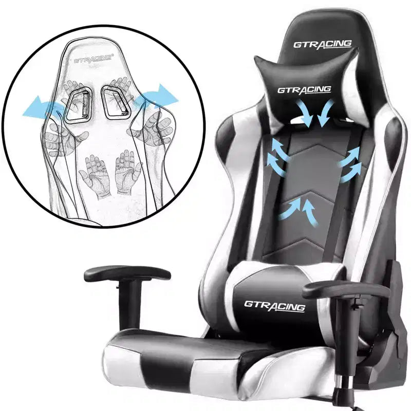 Sedia da ufficio gaming in pelle PU con poggiatesta e cuscino lombare regolabili
