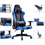 Sedia da ufficio gaming in pelle PU con poggiatesta e cuscino lombare regolabili