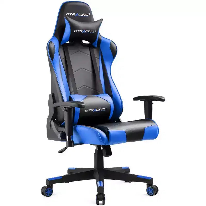 Sedia da ufficio gaming in pelle PU con poggiatesta e cuscino lombare regolabili