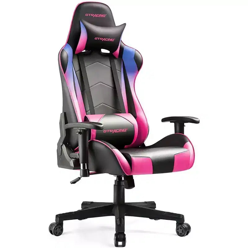 Sedia da ufficio gaming in pelle PU con poggiatesta e cuscino lombare regolabili