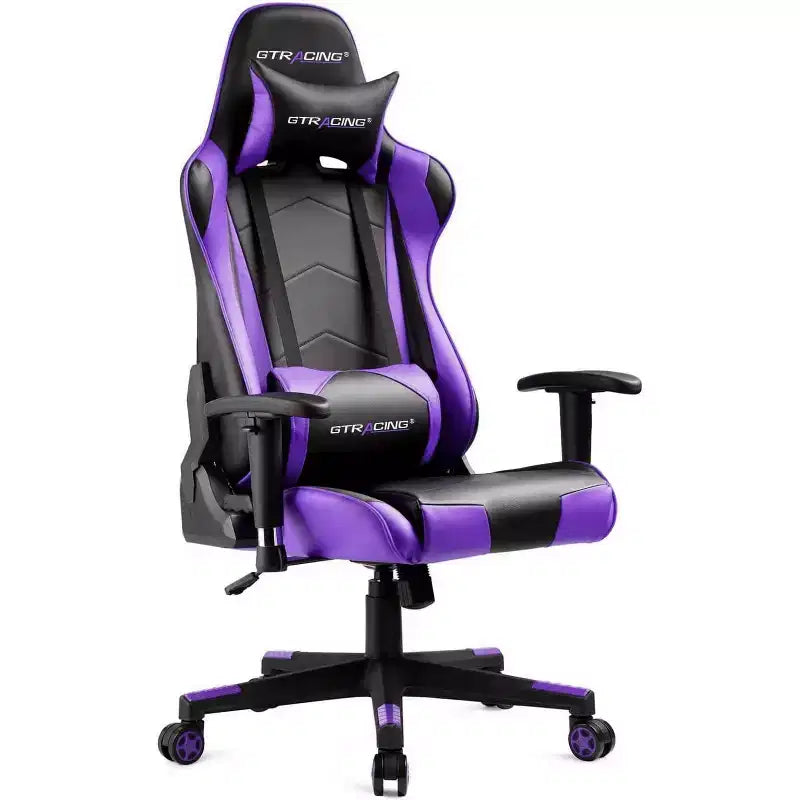 Sedia da ufficio gaming in pelle PU con poggiatesta e cuscino lombare regolabili