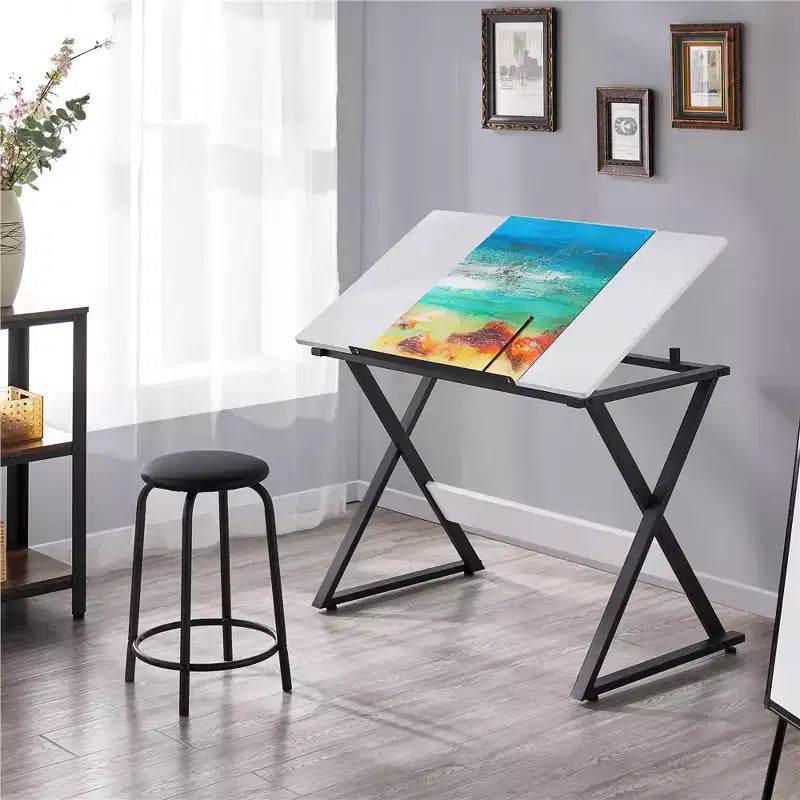 Tavolo da disegno minimalista per artisti – Scrivania da disegno inclinabile e regolabile, Bianca