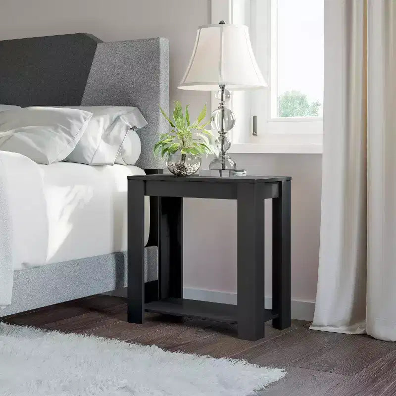 Comodino in legno stile artigianale Brisbane – Finitura Barnwood con ripiani e vani contenitore