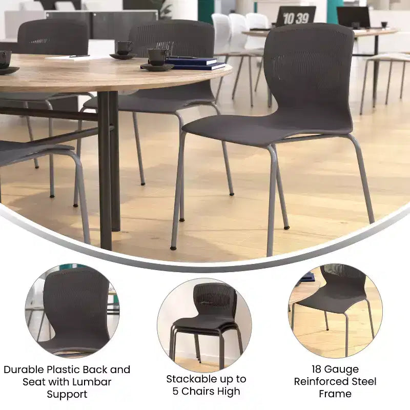 Set di 5 sedie impilabili ergonomiche in polipropilene per carichi pesanti con supporto lombare – Capacità 350 kg