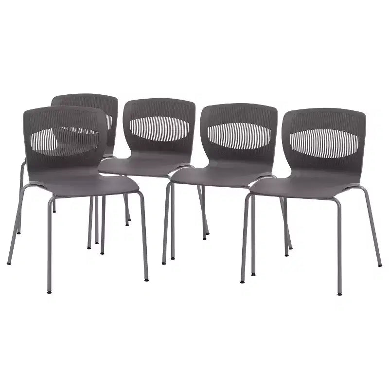 Set di 5 sedie impilabili ergonomiche in polipropilene per carichi pesanti con supporto lombare – Capacità 350 kg