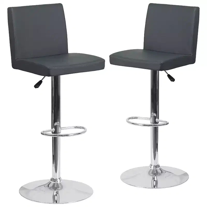 Emma and Oliver 2 Pack Contemporary Vinyl Adjustable Height Barstool with Panel Back and Chrome Base