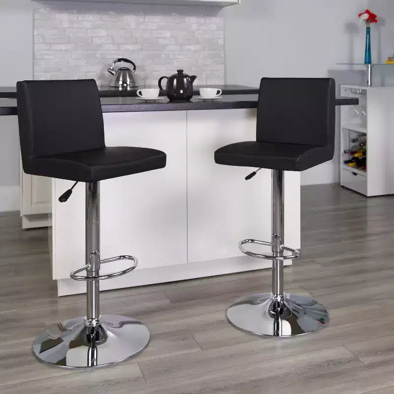 Set di 2 sgabelli da bar contemporanei in vinile regolabili in altezza con schienale a pannello e base cromata