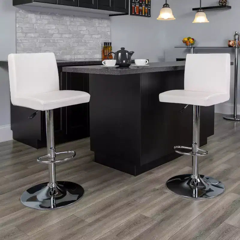 Set di 2 sgabelli da bar contemporanei in vinile regolabili in altezza con schienale a pannello e base cromata