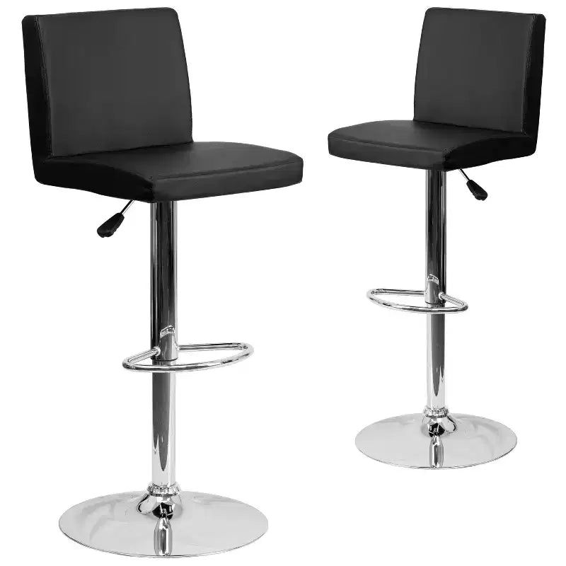 Set di 2 sgabelli da bar contemporanei in vinile regolabili in altezza con schienale a pannello e base cromata