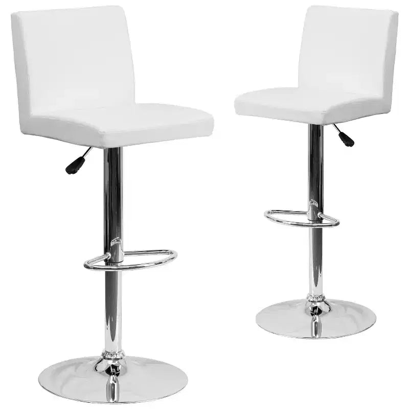 Set di 2 sgabelli da bar contemporanei in vinile regolabili in altezza con schienale a pannello e base cromata
