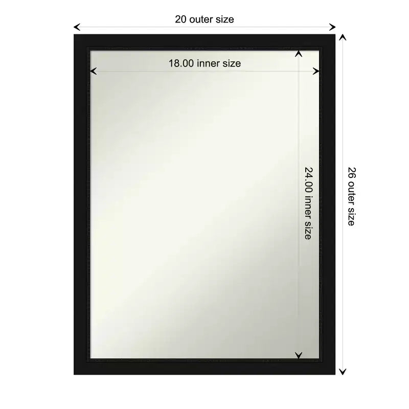 Specchio da Parete per Bagno Non Smussato – Cornice Sottile Nera Satinata, Specchio 18" x 24"