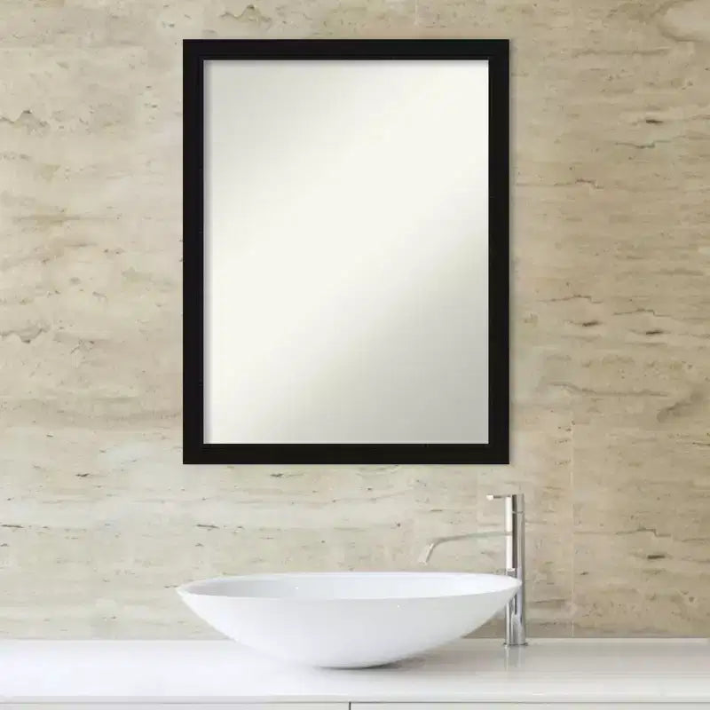 Specchio da Parete per Bagno Non Smussato – Cornice Sottile Nera Satinata, Specchio 18" x 24"