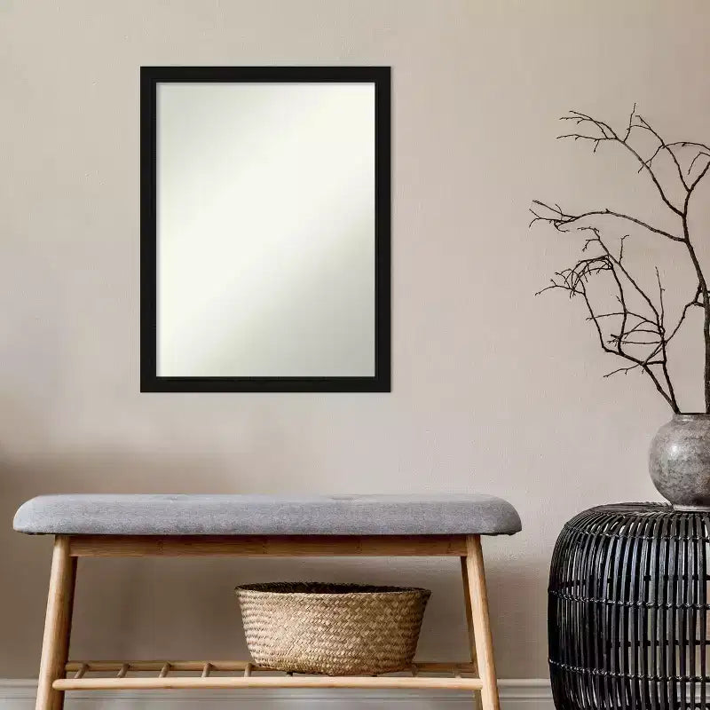 Specchio da Parete per Bagno Non Smussato – Cornice Sottile Nera Satinata, Specchio 18" x 24"