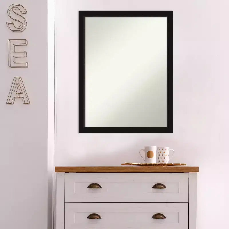 Specchio da Parete per Bagno Non Smussato – Cornice Sottile Nera Satinata, Specchio 18" x 24"