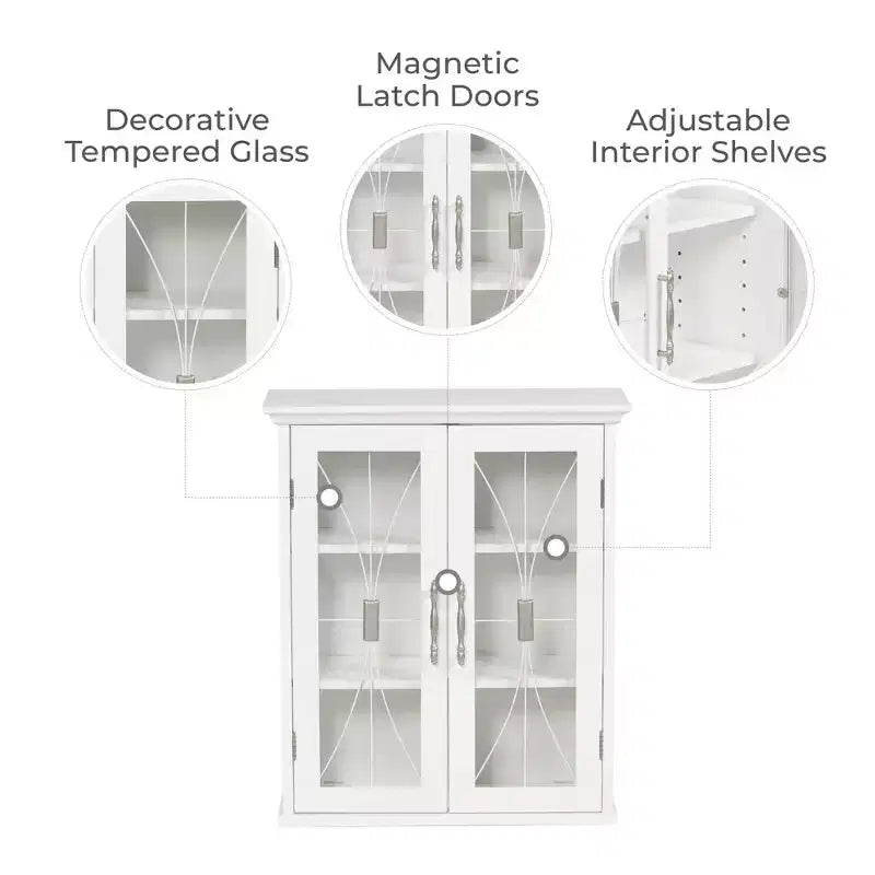 Armadietto da muro rimovibile a 2 ante da 52 x 61 cm con ante in vetro temperato – Bianco
