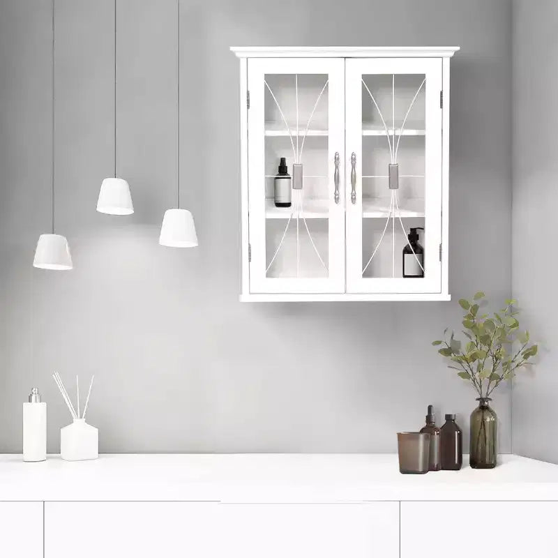 Armadietto da muro rimovibile a 2 ante da 52 x 61 cm con ante in vetro temperato – Bianco