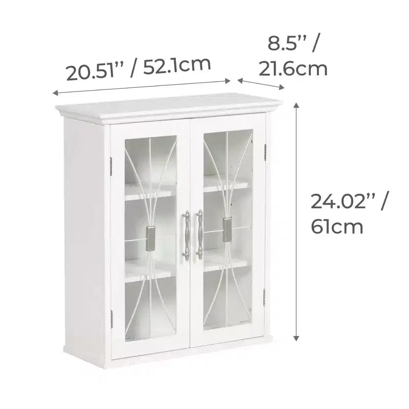 Armadietto da muro rimovibile a 2 ante da 52 x 61 cm con ante in vetro temperato – Bianco