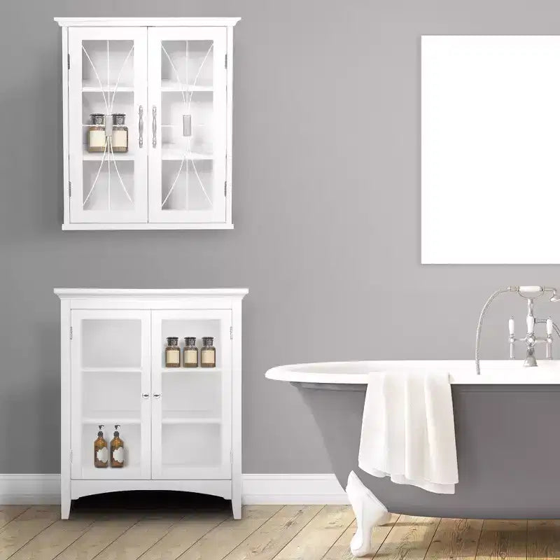 Armadietto da muro rimovibile a 2 ante da 52 x 61 cm con ante in vetro temperato – Bianco