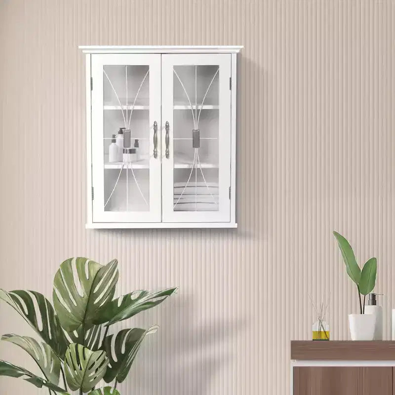 Armadietto da muro rimovibile a 2 ante da 52 x 61 cm con ante in vetro temperato – Bianco