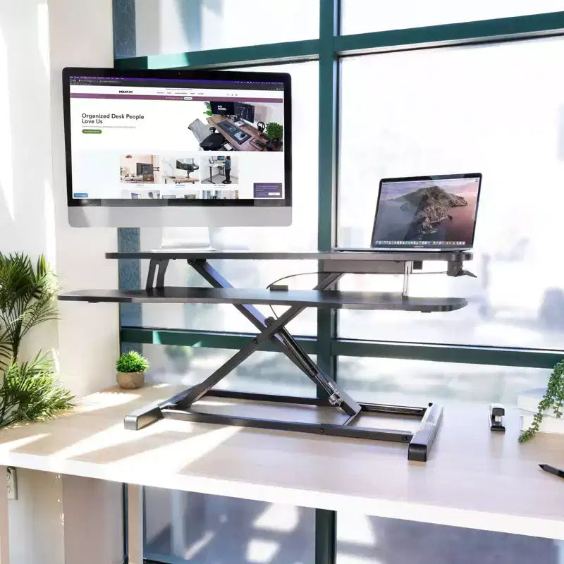 Convertitore Scrivania Ergonomica – Altezza Regolabile da 10,9 cm a 50,5 cm, Capacità 17 kg, Doppio Monitor, Nero