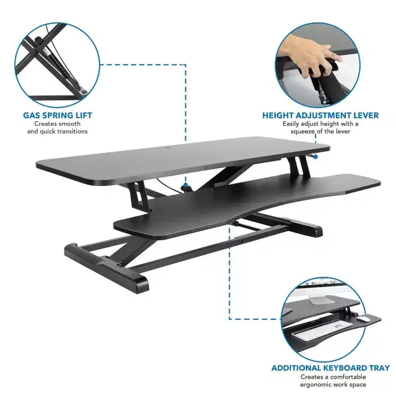 Convertitore Scrivania Ergonomica – Altezza Regolabile da 10,9 cm a 50,5 cm, Capacità 17 kg, Doppio Monitor, Nero