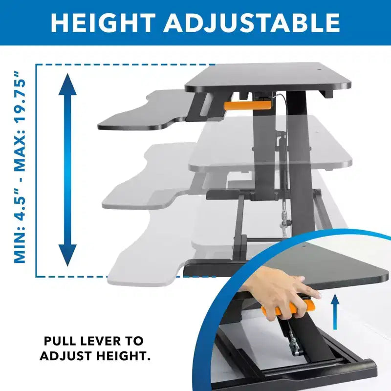 Convertitore Scrivania Ergonomica – Altezza Regolabile da 10,9 cm a 50,5 cm, Capacità 17 kg, Doppio Monitor, Nero