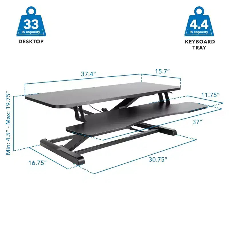Convertitore Scrivania Ergonomica – Altezza Regolabile da 10,9 cm a 50,5 cm, Capacità 17 kg, Doppio Monitor, Nero