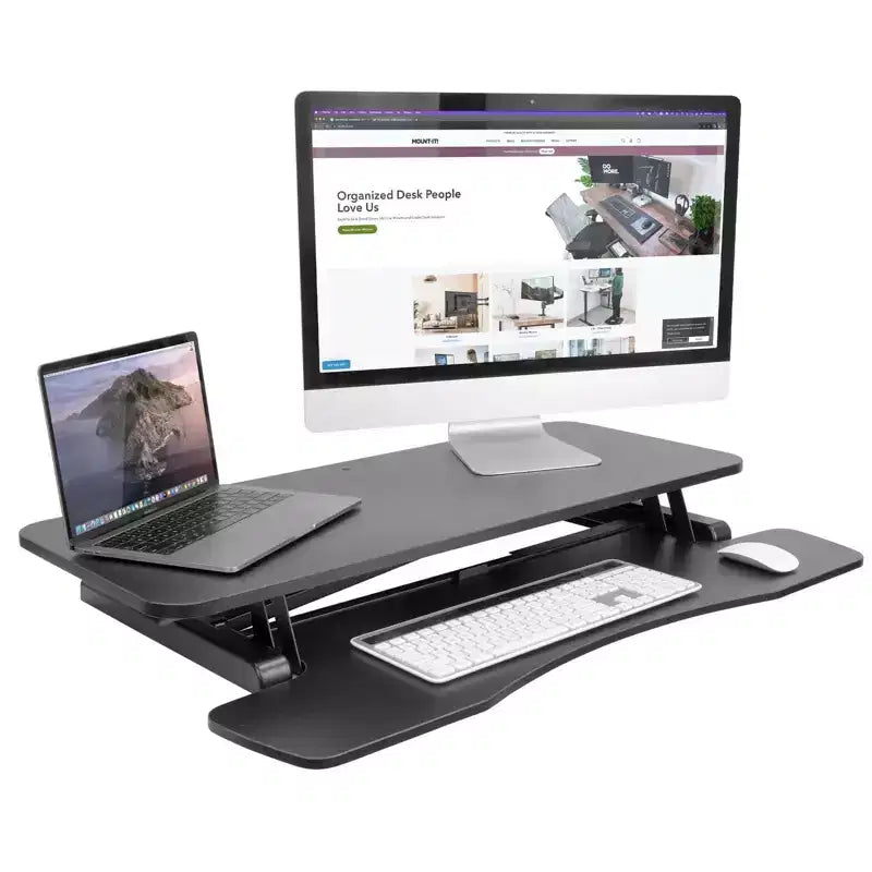 Convertitore Scrivania Ergonomica – Altezza Regolabile da 10,9 cm a 50,5 cm, Capacità 17 kg, Doppio Monitor, Nero