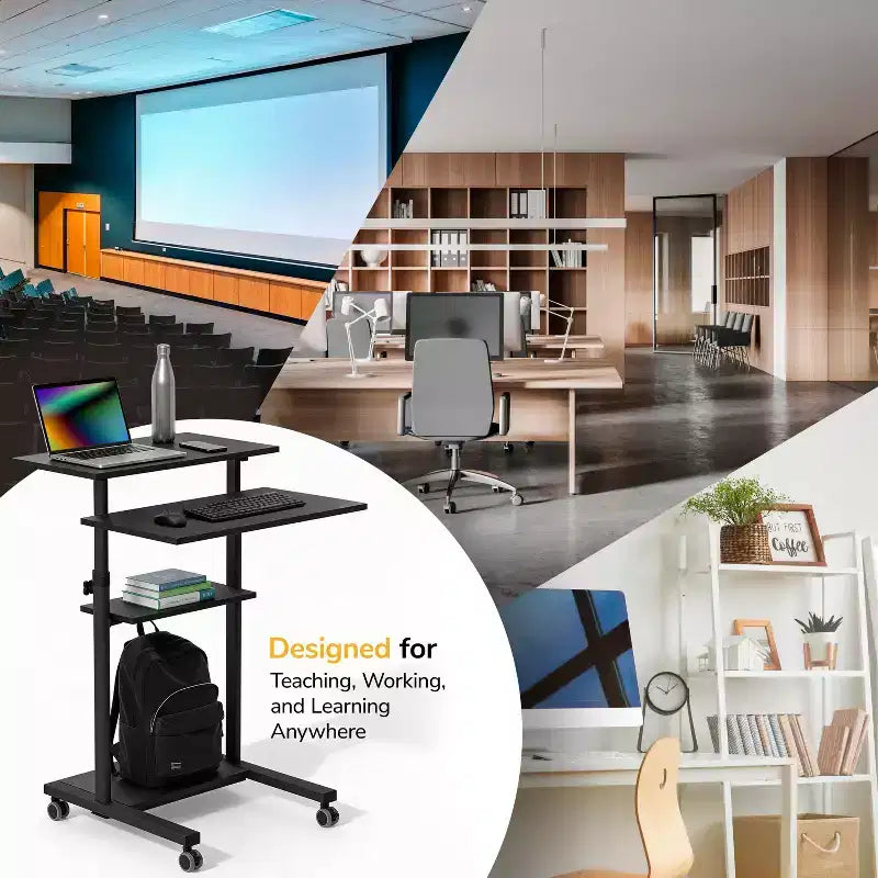 Scrivania mobile regolabile in altezza e workstation per computer con ruote bloccabili – Nera