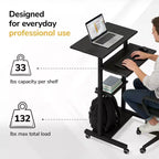 Scrivania mobile regolabile in altezza e workstation per computer con ruote bloccabili – Nera