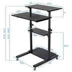 Scrivania mobile regolabile in altezza e workstation per computer con ruote bloccabili – Nera