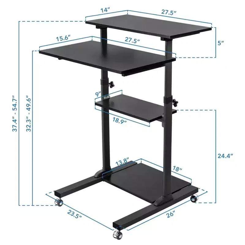 Scrivania mobile regolabile in altezza e workstation per computer con ruote bloccabili – Nera